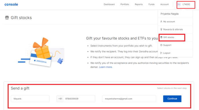 Zerodha Gift Stocks