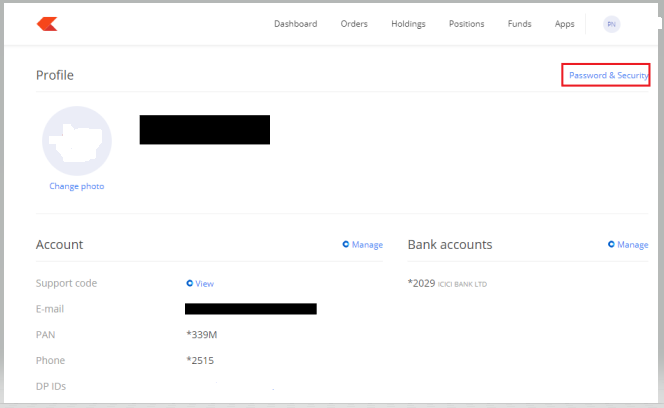 Zerodha Password & Security