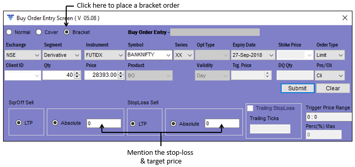 Bracket Order in Fyers One