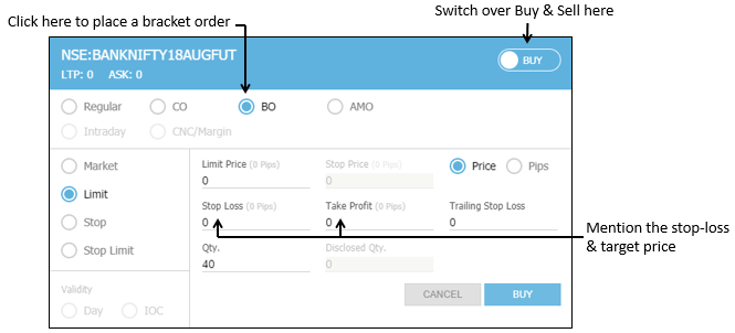 Bracket Order in Fyers Web