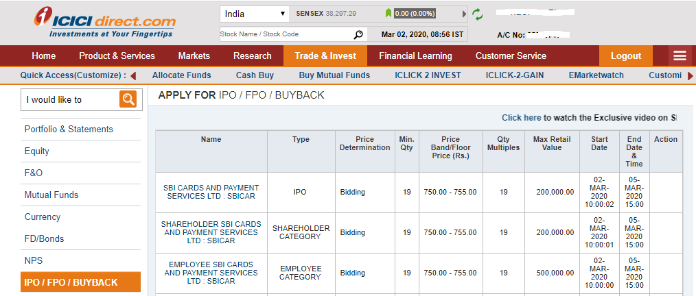 ICICI  IPO Application