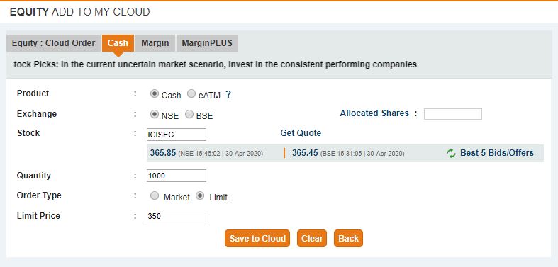 ICICI Direct cloud order