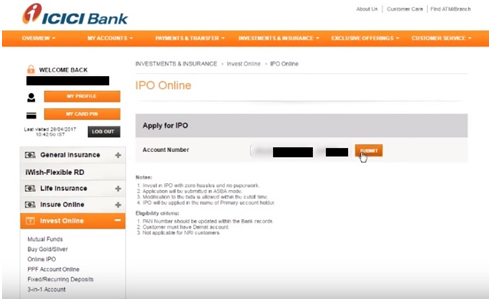 Modify IPO application in ICICI bank Demo 4