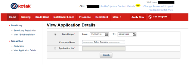Kotak bank IPO application Demo 3