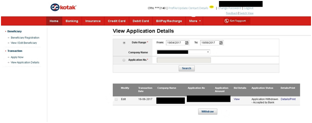 Kotak bank IPO application Demo 4