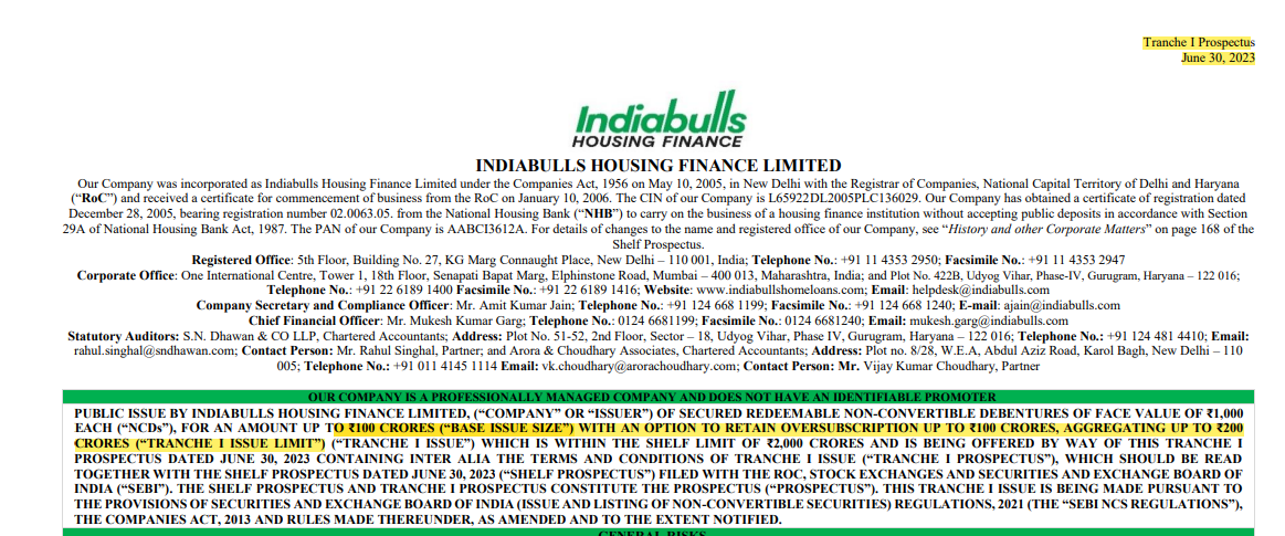 Tranche I Prospectus Extract