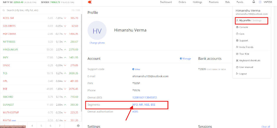 Steps to activate NFO in Zerodha