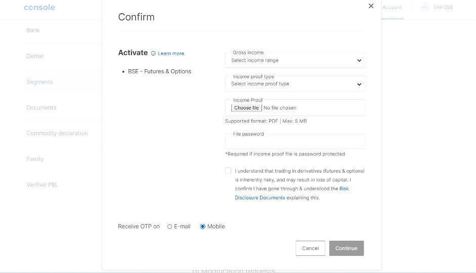 Steps to activate NFO in Zerodha