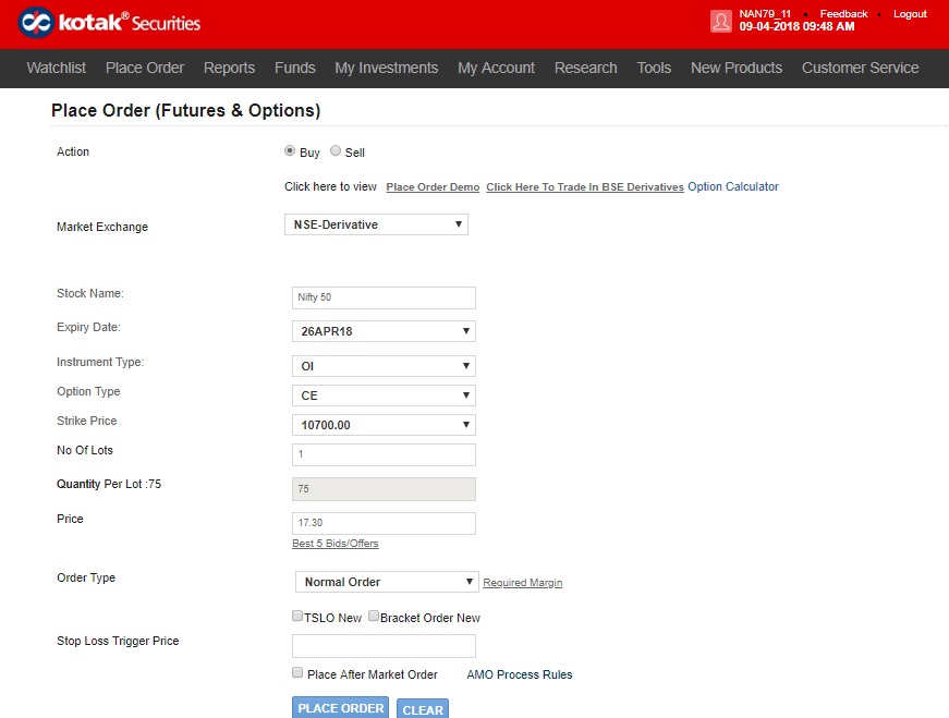 Place Options Order