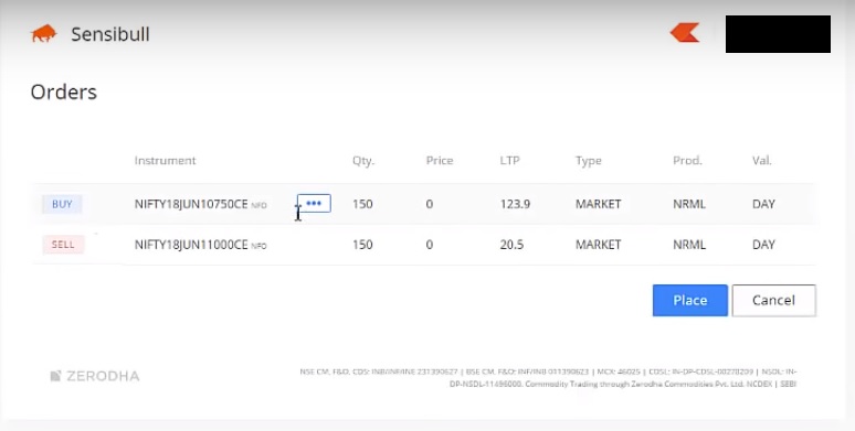 Sensibull Options Trading Orders