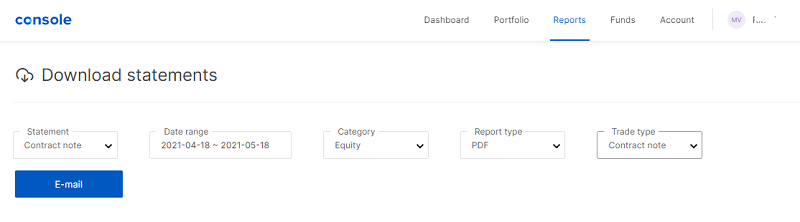 Download Zerodha Contract Note from Console 2