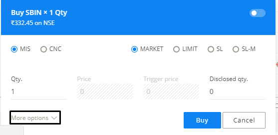 Zerodha Kite Order More Options
