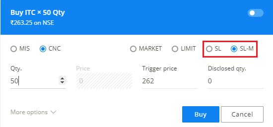 Zerodha Stop-loss Order (SL) - Buy
