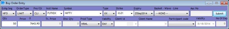 Buy Order Entry - NSE Future (NIFTY)