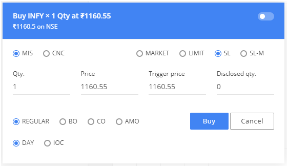 Zerodha Kite MIS Order